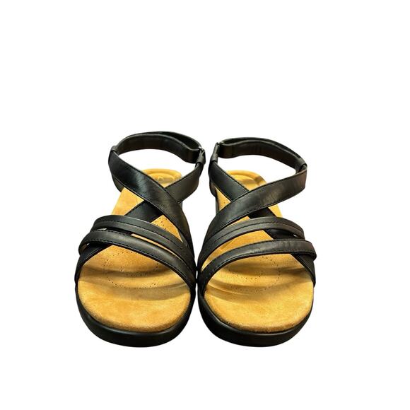 Clarks Artisan Black Leather Sandals Women's 8M Strappy Comfort Dressy Wedge Low - Picture 4 of 13
